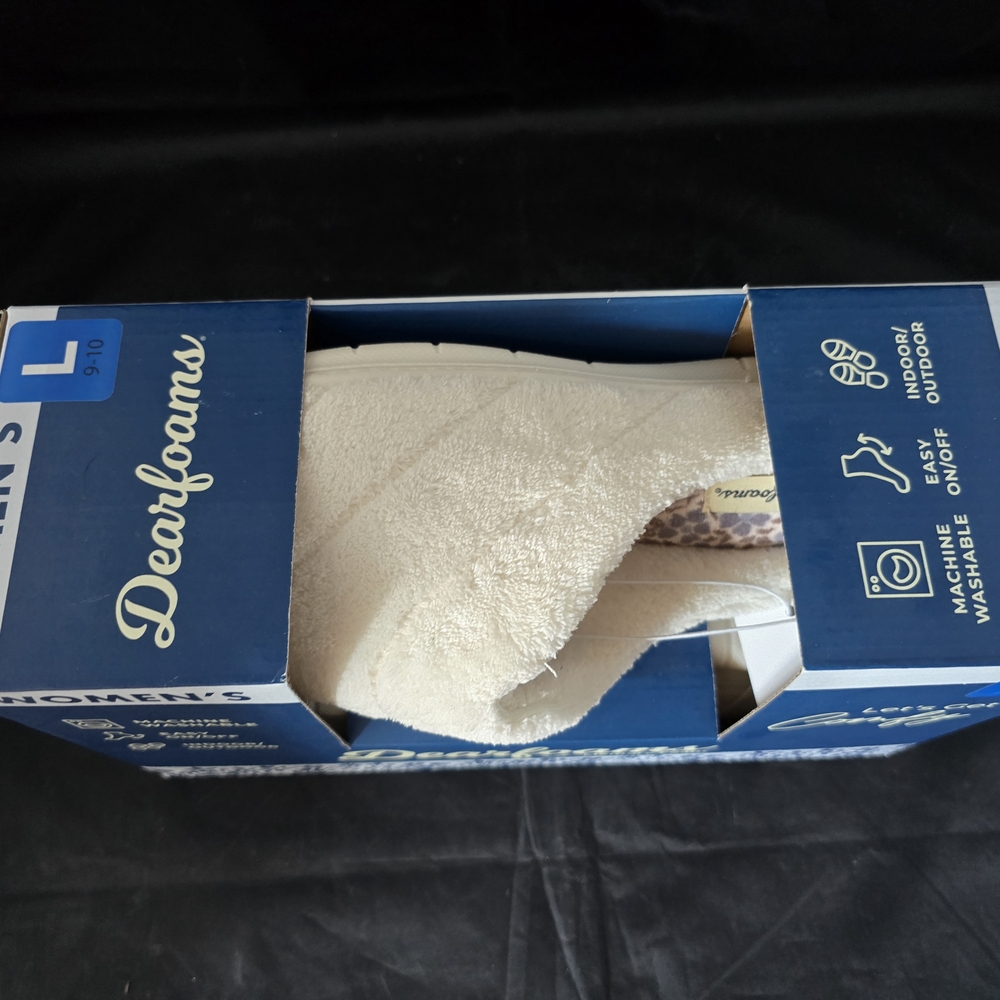NIB Dearfoams with Memory Foam Slipper Indoor/Outdoor Machine Wash Easy On/Off L